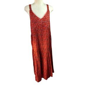 Joie Tiered Bondi Maxi Dress Size L Red Peach Cotton Prairie Boho Cottage NEW